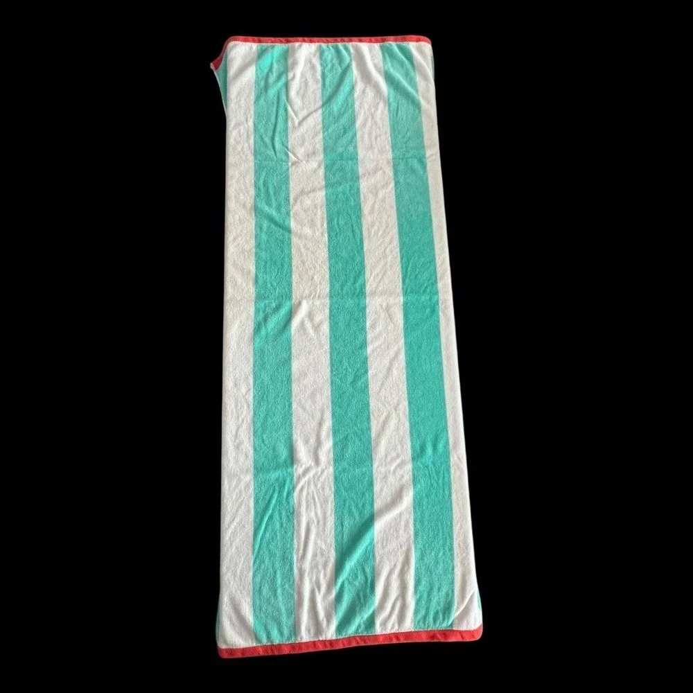 Striped Beach Towel‎ Unisex OS Mint Green White Very Good Cotton RN75343